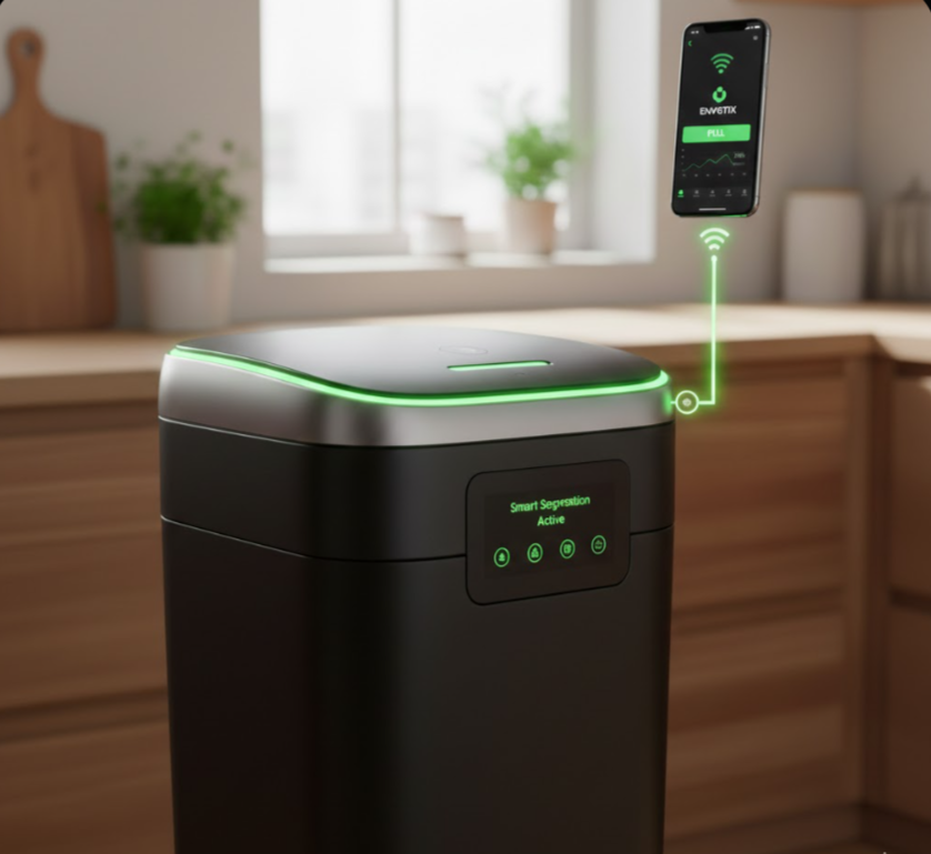 Two people collecting waste from a field